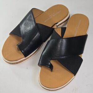 Adrienne Vittadini Perry Sport Black Slide Thong Platform Sandals Size 9.5M